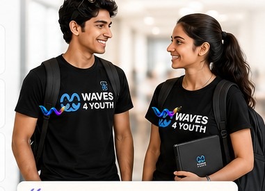 Two Waves4Youth creators wearing branded t-shirts